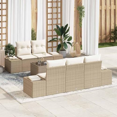 Swpsd 6-teiliges Garten-Sofa-Set mit Kissen Beige Poly Rattan, Modulares Gartenmöbel-Set für Balkon Terrasse und Café3355610 von Swpsd