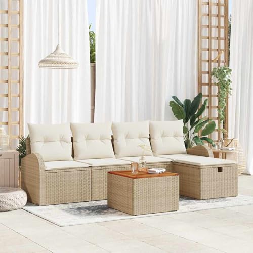 Swpsd 6-teiliges Garten-Sofa-Set mit Kissen Beige Poly Rattan, Modulares Gartenmöbel-Set für Balkon Terrasse und Café3359505 von Swpsd