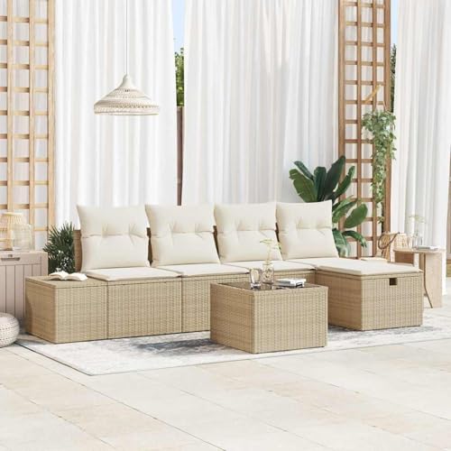 Swpsd 6-teiliges Garten-Sofa-Set mit Kissen Beige Poly-Rattan, Modulares Gartenmöbel-Set für Balkon Terrasse und Café3360702 von Swpsd