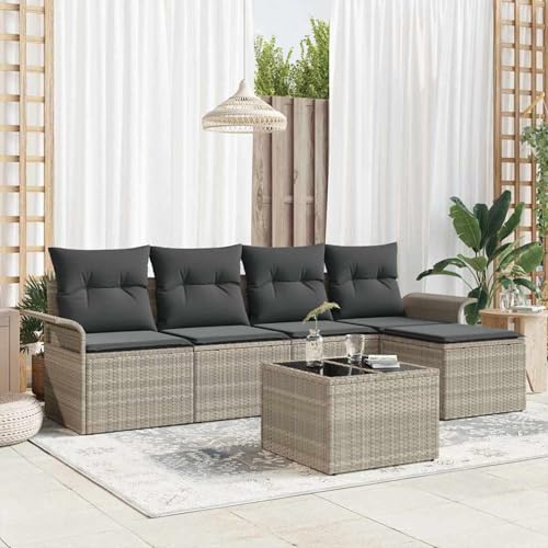 Swpsd 6-teiliges Garten-Sofa-Set mit Kissen Graues Poly-Rattan, Modulares Gartenmöbel-Set für Balkon Terrasse und Café3345332 Swpsd 6-teiliges Garten-Sofa-Set mit Kissen Graues Poly-Rattan, Modulares Gartenmöbel-Set für Balkon Terrasse und Café3345332 von Swpsd