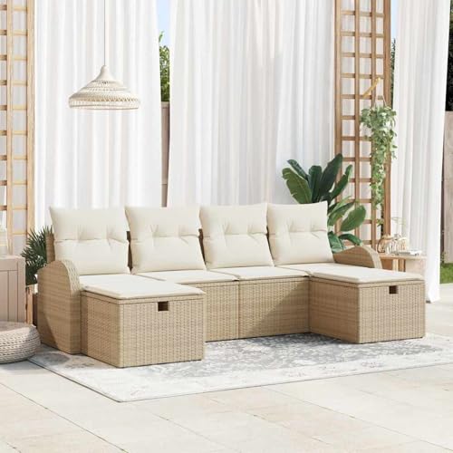 Swpsd 6-teiliges Garten-Sofa-Set mit Kissen in beige Poly Rattan, Modulares Gartenmöbel-Set für Balkon Terrasse und Café3360452 von Swpsd