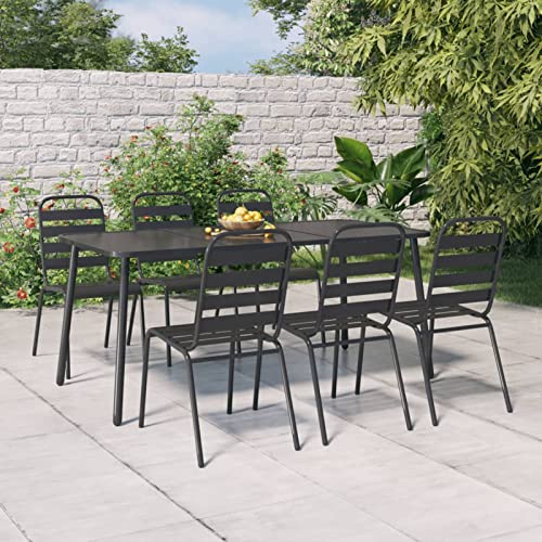 Swpsd 7-TLG. Garten Essgruppe 6 Personen, Gartenmöbel Set 6 Stühle mit Tisch, Garten Sitzgruppe, Essgruppe für Garten Terrasse und Balkon, Anthrazit Stahl/ T934BT von Swpsd