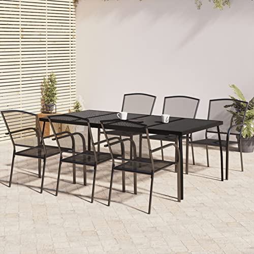 Swpsd 7-TLG. Garten Essgruppe 6 Personen, Gartenmöbel Set 6 Stühle mit Tisch, Garten Sitzgruppe, Essgruppe für Garten Terrasse und Balkon, Anthrazit Stahl/ T944BT von Swpsd