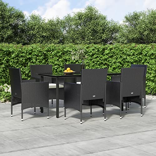 Swpsd 7-TLG. Garten Essgruppe 6 Personen, Gartenmöbel Set 6 Stühle mit Tisch, Garten Sitzgruppe, Essgruppe für Garten Terrasse und Balkon, mit Kissen Schwarz/ T990BT von Swpsd