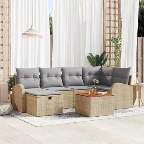 Swpsd 7-teiliges Garten-Sofa-Set mit Kissen Beige Poly-Rattan, Modulares Gartenmöbel-Set für Balkon Terrasse und Café3359511 von Swpsd