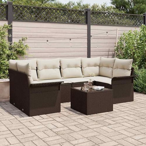 Swpsd 7-teiliges Garten-Sofa-Set mit Kissen Braun Poly-Rattan, 2-Sitzer Garten-Sofa mit Stauraum & Kissen Braun Poly-Rattan, Modulares Gartenmöbel-Set für Balkon Terrasse und Café3353927 Swpsd 7-teiliges Garten-Sofa-Set mit Kissen Braun Poly-Rattan, 2-Sitzer Garten-Sofa mit Stauraum & Kissen Braun Poly-Rattan, Modulares Gartenmöbel-Set für Balkon Terrasse und Café3353927 von Swpsd