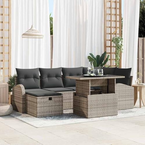 Swpsd 7-teiliges Garten-Sofa-Set mit Kissen Graues Poly-Rattan, Modulares Gartenmöbel-Set für Balkon Terrasse und Café3359756 von Swpsd