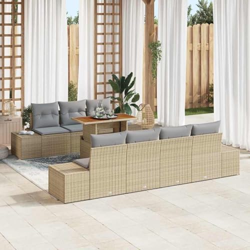 Swpsd 8-TLG. Garten-Essgruppe mit Kissen Beige Poly Rattan Akazie, Modulares Gartenmöbel-Set für Balkon Terrasse und Café3349923 Swpsd 8-TLG. Garten-Essgruppe mit Kissen Beige Poly Rattan Akazie, Modulares Gartenmöbel-Set für Balkon Terrasse und Café3349923 von Swpsd