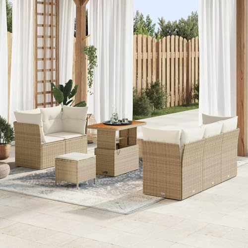 Swpsd 8-teilige Gartensofa-Garnitur mit Kissen Beige, 3-teilige Gartentisch-Garnitur mit Kissen Beige, Modulares Gartenmöbel-Set für Balkon Terrasse und Café Swpsd 8-teilige Gartensofa-Garnitur mit Kissen Beige, 3-teilige Gartentisch-Garnitur mit Kissen Beige, Modulares Gartenmöbel-Set für Balkon Terrasse und Café von Swpsd