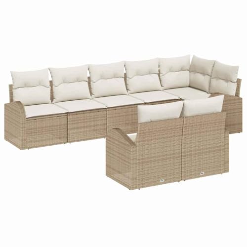 Swpsd 8-teiliges Garten-Sofa-Set mit Kissen Beige Poly Rattan, Modulares Gartenmöbel-Set für Balkon Terrasse und Café3354760 von Swpsd