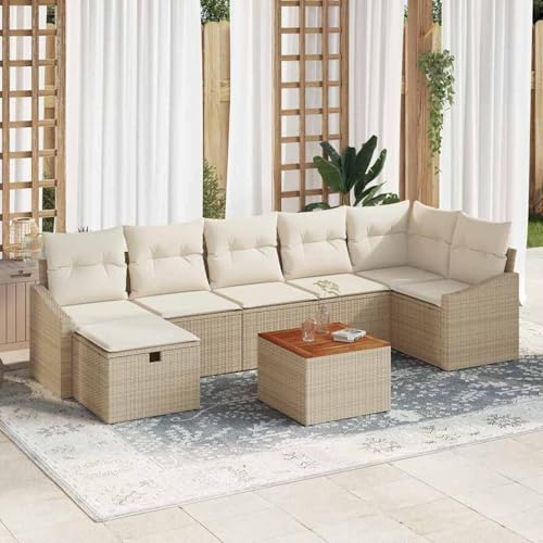 Swpsd 8-teiliges Garten-Sofa-Set mit Kissen Beige Poly Rattan, Modulares Gartenmöbel-Set für Balkon Terrasse und Café3360907 von Swpsd