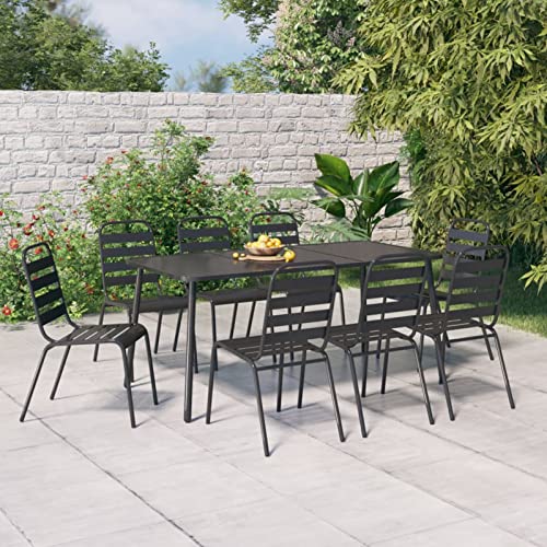 Swpsd 9-TLG. Garten Essgruppe 8 Personen, Gartenmöbel Set 8 Stühle mit Tisch, Garten Sitzgruppe, Essgruppe für Garten Terrasse und Balkon, Anthrazit Stahl/ T1414BT von Swpsd