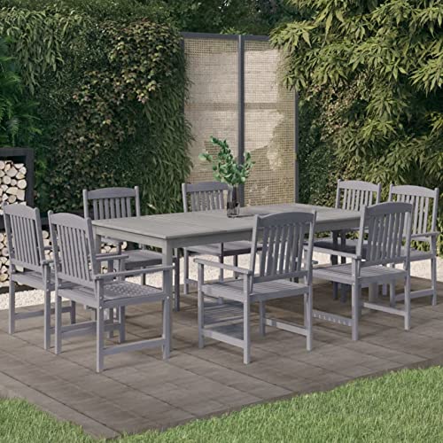 Swpsd 9-TLG. Garten Essgruppe 8 Personen, Gartenmöbel Set 8 Stühle mit Tisch, Garten Sitzgruppe, Essgruppe für Garten Terrasse und Balkon, Massivholz Akazie Grau von Swpsd