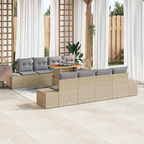 Swpsd 9-TLG. Garten-Essgruppe mit Kissen Beige Poly Rattan Akazie, Modulares Gartenmöbel-Set für Balkon Terrasse und Café3349937 Swpsd 9-TLG. Garten-Essgruppe mit Kissen Beige Poly Rattan Akazie, Modulares Gartenmöbel-Set für Balkon Terrasse und Café3349937 von Swpsd