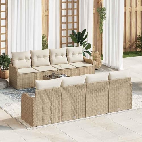 Swpsd 9-teiliges Garten-Sofa-Set mit Kissen Beige Poly Rattan, 2-Sitzer Garten-Sofa mit Kissen Beige Poly Rattan, Modulares Gartenmöbel-Set für Balkon Terrasse und Café3345631 von Swpsd