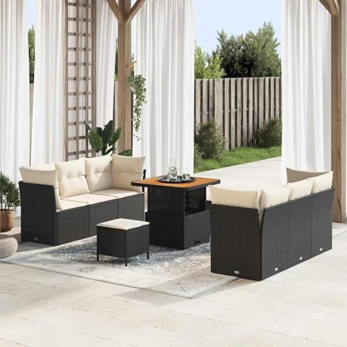 Swpsd 9-teiliges Garten-Sofa-Set mit Kissen aus schwarzem Poly-Rattan, Modulares Gartenmöbel-Set für Balkon Terrasse und Café3361435 von Swpsd