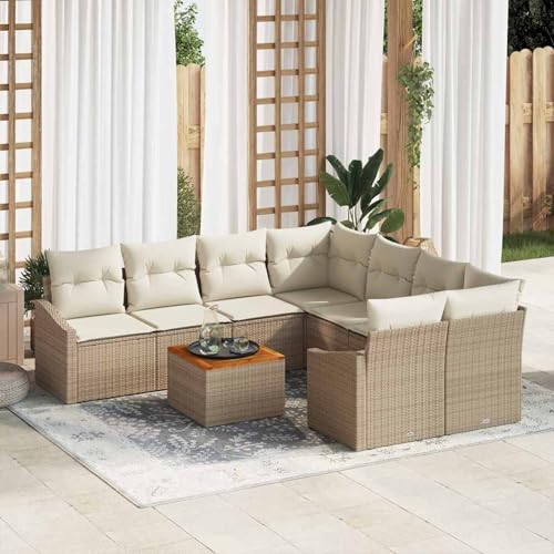 Swpsd 9-teiliges Garten-Sofaset mit Kissen Beige Poly-Rattan Akazie, Lounge Möbel Gartenmöbel-Set für Balkon Terrasse und Café3347813 Swpsd 9-teiliges Garten-Sofaset mit Kissen Beige Poly-Rattan Akazie, Lounge Möbel Gartenmöbel-Set für Balkon Terrasse und Café3347813 von Swpsd