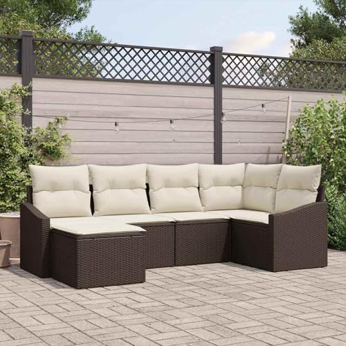 Swpsd Garten-Essgruppe mit 6 Teilen und Kissen aus braunem Poly-Rattan, Modulares Gartenmöbel-Set für Balkon Terrasse und Café3355457 Swpsd Garten-Essgruppe mit 6 Teilen und Kissen aus braunem Poly-Rattan, Modulares Gartenmöbel-Set für Balkon Terrasse und Café3355457 von Swpsd