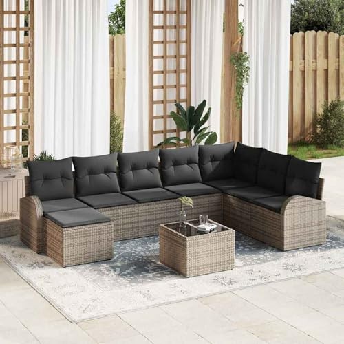 Swpsd Garten-Sofa-Set 9 Teile Dunkelgrau, Braun Rattan, Polyester, Modulares Gartenmöbel-Set für Balkon Terrasse und Café3346169 Swpsd Garten-Sofa-Set 9 Teile Dunkelgrau, Braun Rattan, Polyester, Modulares Gartenmöbel-Set für Balkon Terrasse und Café3346169 von Swpsd