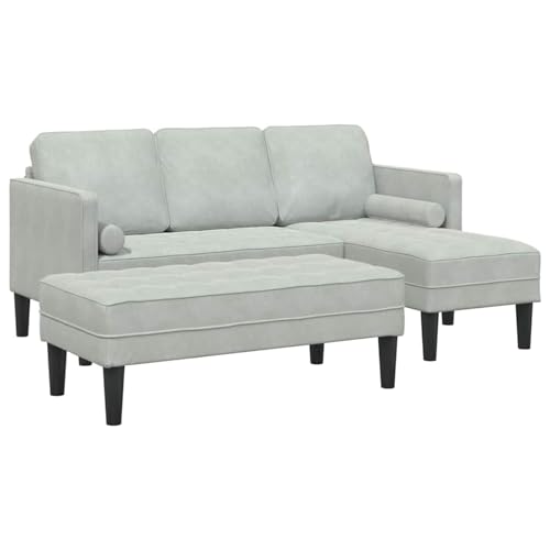 Swpsd Garten Sofa mit Bank und Kissen L-förmiges Velvet, 3-Sitzer Sofa mit Chaiselongue L-förmig hellgrau 160 cm, Modulares Gartenmöbel-Set für Balkon Terrasse und Café3329264 von Swpsd