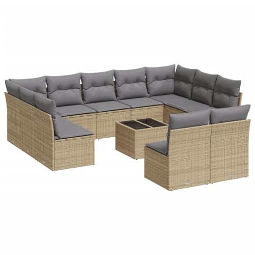 Swpsd Gartenlounge Set 12-TLG., Gartenmöbel Set mit Kissen, Sitzgruppe für Garten Terrasse, Modular Gartensofa Lounge, Tisch mit Glasplatte, Beige Poly Rattan/ TBT5571 Swpsd Gartenlounge Set 12-TLG., Gartenmöbel Set mit Kissen, Sitzgruppe für Garten Terrasse, Modular Gartensofa Lounge, Tisch mit Glasplatte, Beige Poly Rattan/ TBT5571 von Swpsd