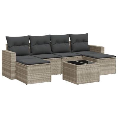 Swpsd Gartenlounge Set 7-TLG., Gartenmöbel Set mit Kissen, Sitzgruppe für Garten Terrasse, Modular Gartensofa Hocker Lounge, Tisch mit Glasplatte, Hellgrau Poly Rattan von Swpsd
