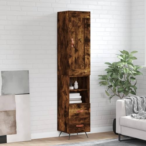 Swpsd Highboard Räuchereiche 34,5x34x180 cm Holzwerkstoff, Küchenbuffet Esszimmerschrank Aufbewahrungsschrank für Küche Wohnzimmer Flur von Swpsd