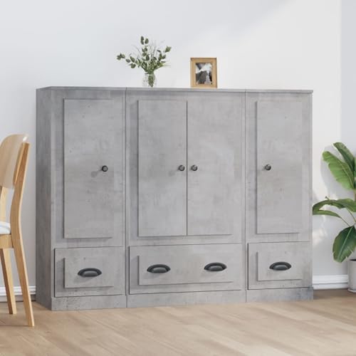 Swpsd Highboards 3 STK. Betongrau Holzwerkstoff, Küchenbuffet Esszimmerschrank Aufbewahrungsschrank für Küche Wohnzimmer Flur von Swpsd