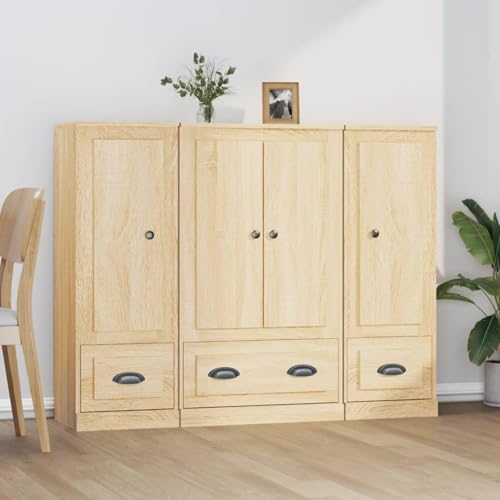 Swpsd Highboards 3 STK. Sonoma-Eiche Holzwerkstoff, Küchenbuffet Esszimmerschrank Aufbewahrungsschrank für Küche Wohnzimmer Flur von Swpsd