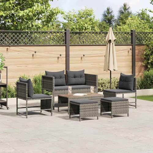 Swpsd Outdoor-Sofa-Set Grau und Dunkelgrau Rattan, gehärtetes Glas Mittel, Modulares Gartenmöbel-Set für Balkon Terrasse und Café4104702 von Swpsd