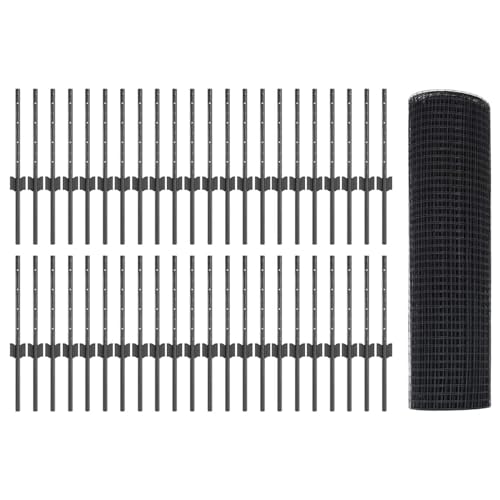Welded Wire Fence mit 44 U-Posts Grau 0,4x100 m Stahl, Zaunpfosten Drahtzaun für einfache Einzäunung von Hof Garten Obstplantage3336646 von Swpsd