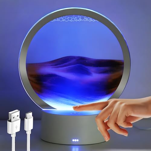 3D Sanduhr Tiefsee Treibsandlampe, RGB 7 Farbe Sandmalerei Nachtlicht, Sand Art Liquid Tischlampe mit USB-Anschluss, Moving Sand Art Table Lamp für Heim Büro Desktop Dekoration (Blau) von Swsdee