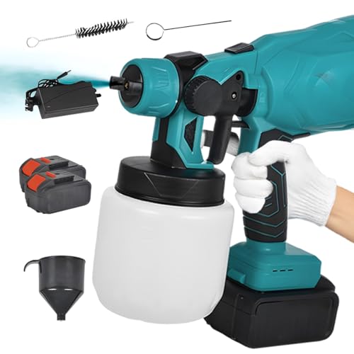 Swsdee Akku-Farbsprühsystem, 48V Wandfarbe Farbsprühgerät, 3 Sprühmuster, 1000ml Farbbehälter, Elektrische Farbspritzpistole, für Wände, Möbel, Zäune (2x12000mAh Akku und Ladegerät) von Swsdee
