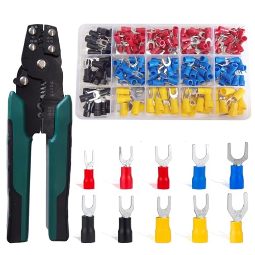 Gabelkabelschuhe,225 Stücke Fork Spade Kabelschuhe Set, Quetschverbinder Set,0,5-6 mm² Gabelschuhe, Isolierte Elektrische Steckverbinder Klemme,aus Messingeinsätzen und PVC-Isolatoren Gabelkabelschuhe,225 Stücke Fork Spade Kabelschuhe Set, Quetschverbinder Set,0,5-6 mm² Gabelschuhe, Isolierte Elektrische Steckverbinder Klemme,aus Messingeinsätzen und PVC-Isolatoren von Swsdee