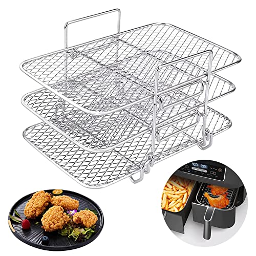 Air Fryer Rack, Dreischichtiges Stapeldesign, Geschichtete Edelstahl Heißluftfritteuse Zubehör Kompatibel, Air Fryer Rack, Grillrost für Ninja,für Ninja Dual Zone Air Fryer von Swsdee