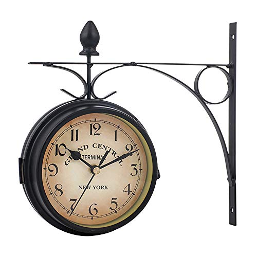 Doppelseitige Uhr Garten Zug Bahnhof Wanduhr mit Halterung Doppelseitige Bahnhofsuhr im Retro-Design,Doppelseitige Uhr, Bahnhofsuhr Vintage, Wanduhr beidseitigem von Swsdee