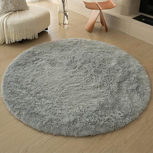 Swsen Rund Teppich Wohnzimmer Super Weich - Shaggy Teppiche Flauschig Anti-Rutsch Unterseite - Moderner Carpet Waschbar Langflor Hochflor Teppiche 100 cm Durchmesser, Silbergrau von Swsen