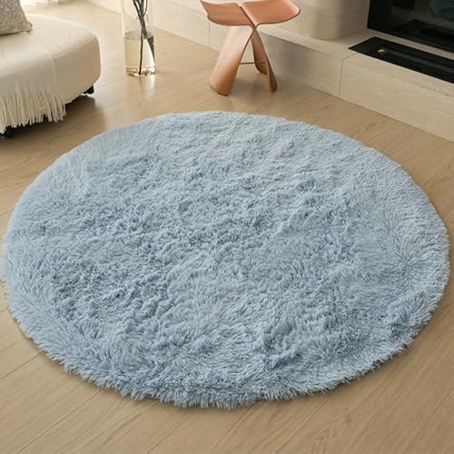 Swsen Rund Teppich Wohnzimmer Super Weich - Shaggy Teppiche Flauschig Anti-Rutsch Unterseite - Moderner Carpet Waschbar Langflor Hochflor Teppiche 80 cm Durchmesser, Seeblau von Swsen