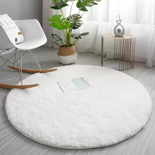 Swsen Runde Shaggy Teppiche – Moderne Teppiche für Schlafzimmer und Wohnzimmer – Weich, rutschfest & Pflegeleicht – in Farben & Größen, Durchmesser: 80CM, Farbe: Weiß Swsen Runde Shaggy Teppiche – Moderne Teppiche für Schlafzimmer und Wohnzimmer – Weich, rutschfest & Pflegeleicht – in Farben & Größen, Durchmesser: 80CM, Farbe: Weiß von Swsen