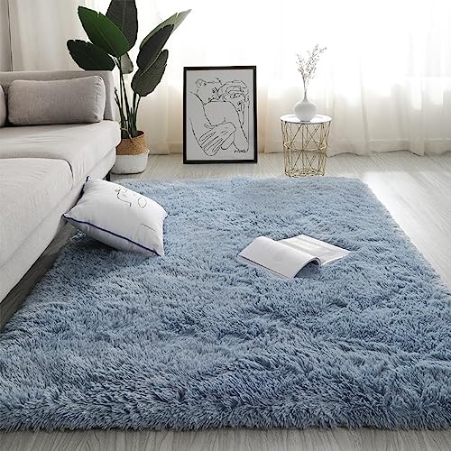 Swsen Teppich Wohnzimmer Super Weich - Shaggy Teppiche Flauschig Anti-Rutsch Unterseite - Moderner Carpet Hochflor Langflor Waschbar Teppiche 120x160 cm, Seeblau von Swsen