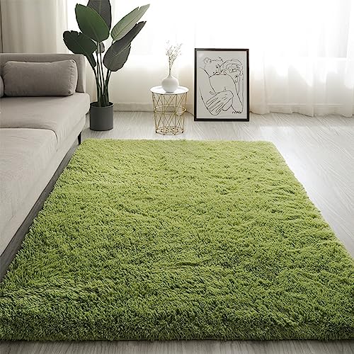 Swsen Teppich Wohnzimmer Super Weich - Shaggy Teppiche Flauschig Anti-Rutsch Unterseite - Moderner Carpet Hochflor Langflor Waschbar Teppiche 140x200 cm, Grasgrün von Swsen