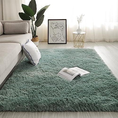 Swsen Teppich Wohnzimmer Super Weich - Shaggy Teppiche Flauschig Anti-Rutsch Unterseite - Moderner Carpet Hochflor Langflor Waschbar Teppiche 50x80 cm, Türkis von Swsen