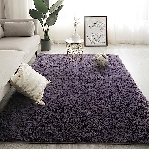 Swsen Teppich Wohnzimmer Super Weich - Shaggy Teppiche Flauschig Anti-Rutsch Unterseite - Moderner Carpet Waschbar Hochflor Langflor Teppiche 120 x 160CM, Graulila von Swsen