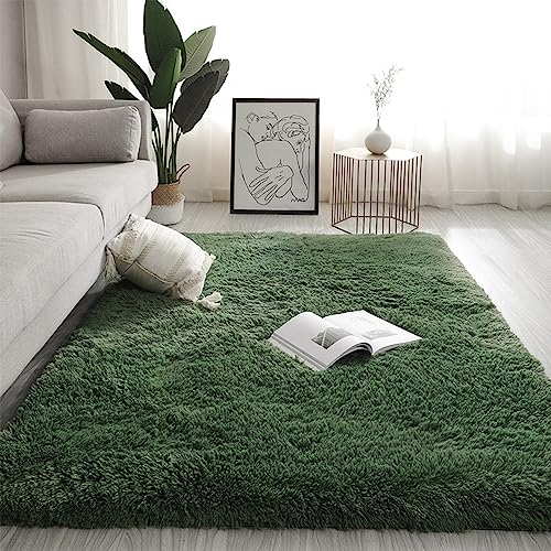 Swsen Teppich Wohnzimmer Super Weich - Shaggy Teppiche Flauschig Anti-Rutsch Unterseite - Moderner Carpet Waschbar Langflor Hochflor Teppiche 150 x 240CM, Dunkelgrün von Swsen