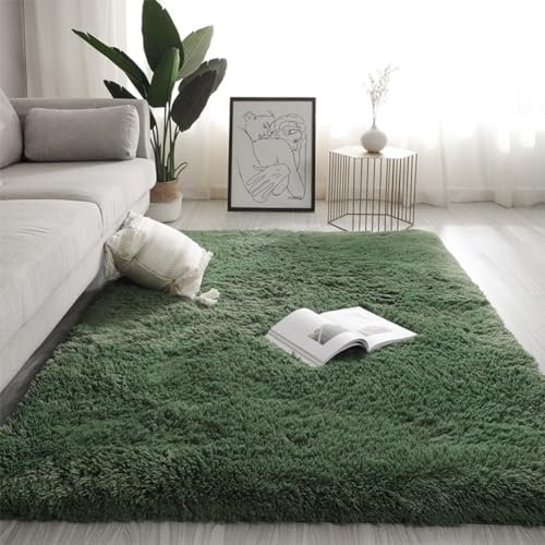 Swsen Teppich Wohnzimmer Super Weich - Shaggy Teppiche Flauschig Anti-Rutsch Unterseite - Moderner Carpet Waschbar Langflor Hochflor Teppiche 198 x 228CM, Dunkelgrün von Swsen