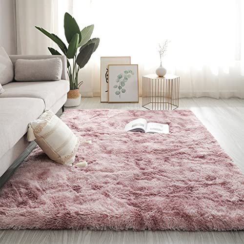 Swsen Teppich Wohnzimmer Super Weich - Shaggy Teppiche Flauschig Anti-Rutsch Unterseite - Moderner Carpet Waschbar Langflor Hochflor Teppiche 40x60cm, Rosa von Swsen