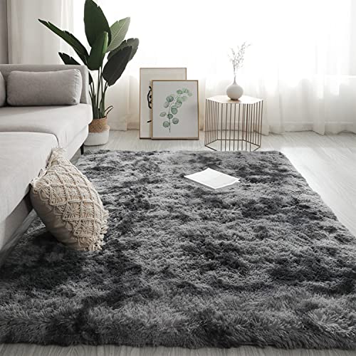 Swsen Teppich Wohnzimmer Super Weich - Shaggy Teppiche Flauschig Anti-Rutsch Unterseite - Moderner Carpet Waschbar Langflor Hochflor Teppiche 60x200cm, Dunkelgrau von Swsen