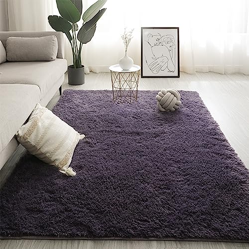 Swsen Teppich Wohnzimmer Super Weich - Shaggy Teppiche Flauschig Waschbar - Moderner Carpet Anti-Rutsch Unterseite Hochflor Langflor Teppiche 50x80CM, Graulila von Swsen