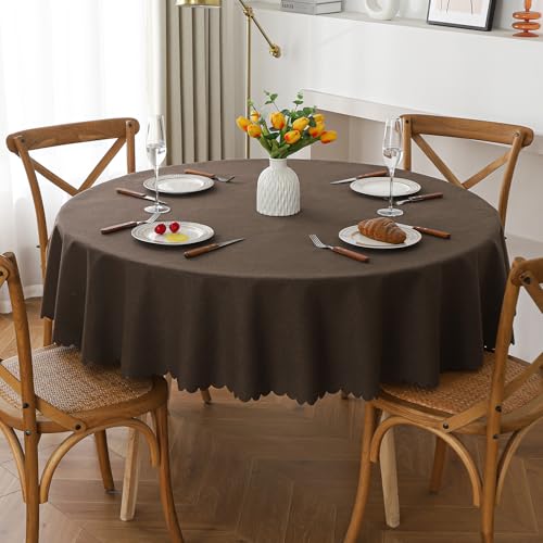 Swsen Tischdecke Abwaschbar Rund 240cm – Kaffee Tischtuch in Leinen-Optik, Wasserabweisend mit Lotuseffekt & Kratzfest – Outdoor & Indoor Tischläufer für Wohnzimmer, Esszimmer, Garten von Swsen