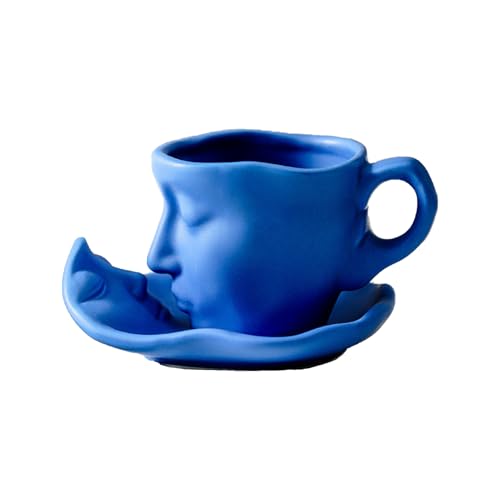 Kaffeetasse Untertasse Zum Valentinstag Küssende Tassen Set Keramik-Espresso-Kaffeetasse Becher Geeignet für Hausbar-Café (Blau) von Swtgaah